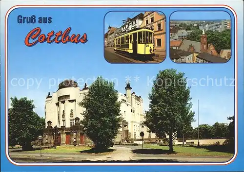 Cottbus Staatstheater Histor Strassenbahn Wendisches Viertel mit Klosterkirche Kat. Cottbus
