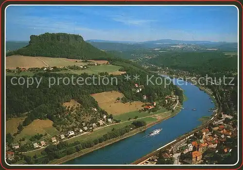 Koenigstein Saechsische Schweiz Blick von der Festung auf Elbe und Lilienstein Kat. Koenigstein Saechsische Schweiz