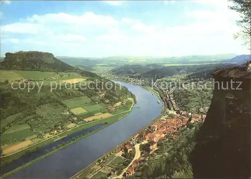 Koenigstein Saechsische Schweiz Blick von der Festung auf Elbe und Lilienstein Kat. Koenigstein Saechsische Schweiz