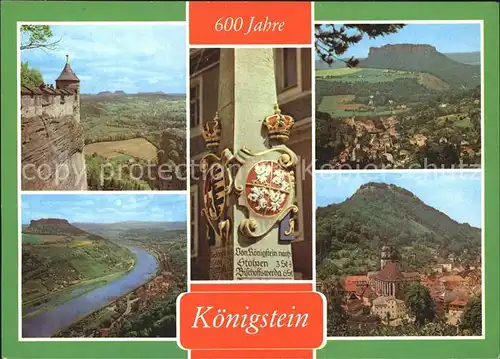 Koenigstein Saechsische Schweiz Festungsblick Elbe Lilienstein Postmeilensaeule Total Stadt und Festung Kat. Koenigstein Saechsische Schweiz