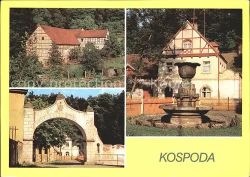 Kospoda Fachwerkhaus Torbogen am Schloss Brunnen im Schlosspark Kat. Kospoda