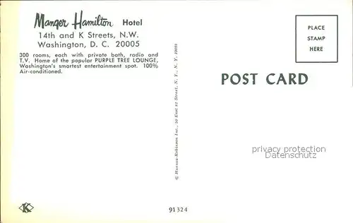 Washington DC Manger Hamilton Hotel Kat. Washington