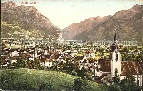 Altdorf UR Ortsansicht mit Kirche Alpenpanorama Kat. Altdorf UR
