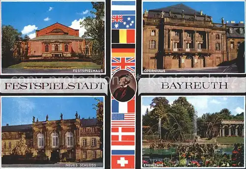 Bayreuth Festspielhaus Opernhaus Eremitage Neues Schloss Nationalflaggen Kat. Bayreuth