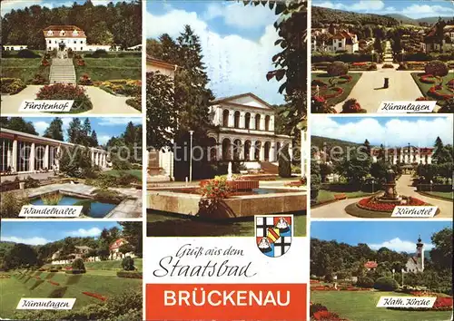 Bad Brueckenau Fuerstenhof Wandelhalle Kuranlagen Kurhotel Kirche Kat. Bad Brueckenau