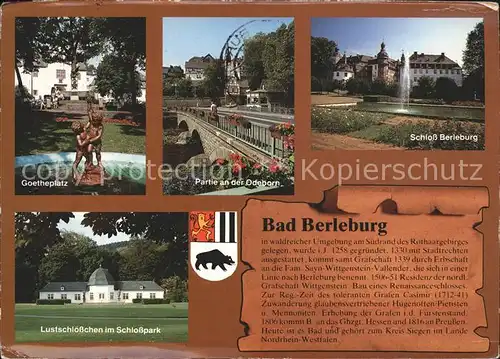 Bad Berleburg Goetheplatz Skulptur Odeborn Schloss Lustschloesschen Schlosspark Geschichte Kat. Bad Berleburg