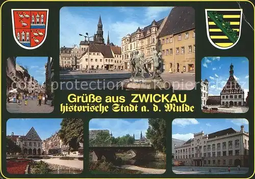 Zwickau Sachsen Historische Stadt an der Mulde Innenstadt Rathaus Gewandhaus Bruecke Wappen Kat. Zwickau