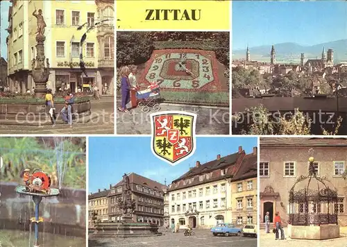 Zittau Brunnen Blumenuhr Teilansicht Schleifermaennchen August Bebel Platz Gruener Born Museum Kat. Zittau