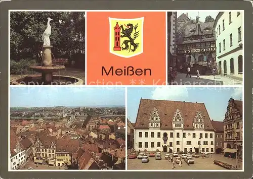 Meissen Elbe Sachsen Kaendlerbrunnen Historische Gaststaette Markt Rathaus Blick vom Turm der Frauenkirche Kat. Meissen