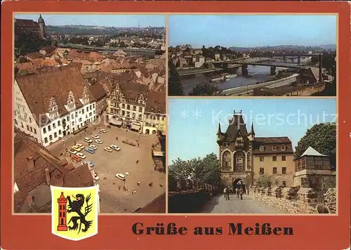 Meissen Elbe Sachsen Blick vom Turm der Frauenkirche Burgblick Aufgang zum Dom Albrechtsburg Kat. Meissen