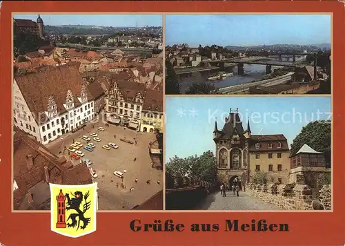 Meissen Elbe Sachsen Blick vom Turm der Frauenkirche Burgblick Dom Albrechtsburg Kat. Meissen