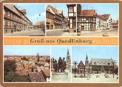 Quedlinburg Poelkestrasse Marktstrasse Carl Ritter Strasse Fachwerkhaeuser Muenzenberger Musikanten Statuen Markt Kat. Quedlinburg