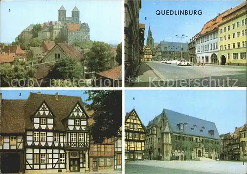 Quedlinburg Blick vom Muenzenberg Schloss Markt Klopstockhaus Fachwerkhaus Rathaus Kat. Quedlinburg