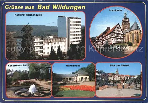 Bad Wildungen Kurklinik Helenenquelle Stadtkirche Fachwerkhaus Altstadt Wandelhalle Konzertmuschel Springbrunnen Kat. Bad Wildungen