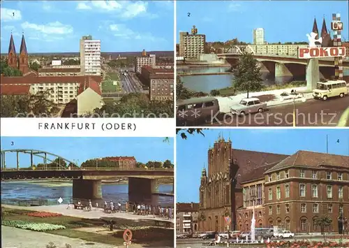 Frankfurt Oder Blick vom Hochhaus Polnisches Ufer Bruecke der Freundschaft Rathaus Kat. Frankfurt Oder