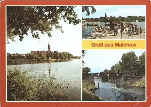 Malchow OT Kloster Kirche Fahrgastschiff Malchower See Lenzer Kanal Mecklenburger Seenplatte Kat. Malchow Mecklenburg