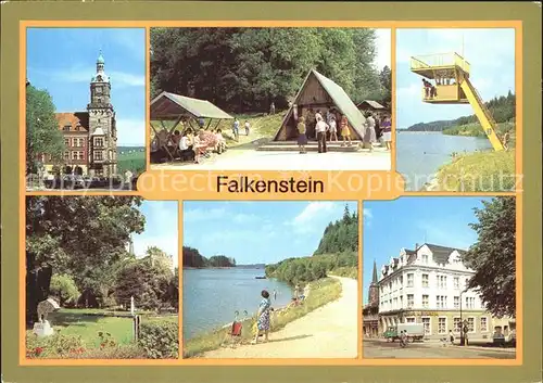 Falkenstein Vogtland Rathaus Talsperre Rastplatz Uferpromenade Schlossfelsen Haus der Lehrer Kat. Falkenstein Vogtland
