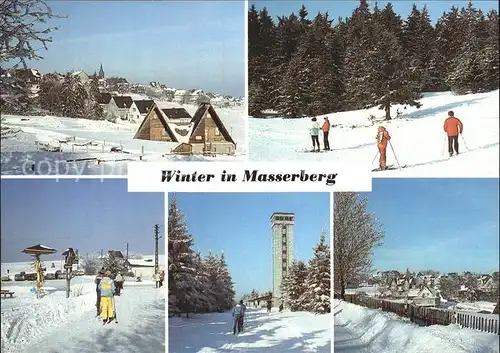 Masserberg im Winter Skifahrer Aussichtsturm Rennsteig Kat. Masserberg