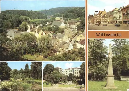 Mittweida Markt Anlagen am Schwanenteich Postmeilensaeule Kat. Mittweida