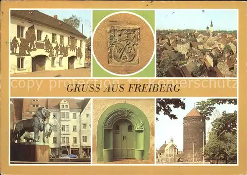 Freiberg Sachsen Blick auf die Oberstadt mit Petrikirche Huettensymbol Kat. Freiberg