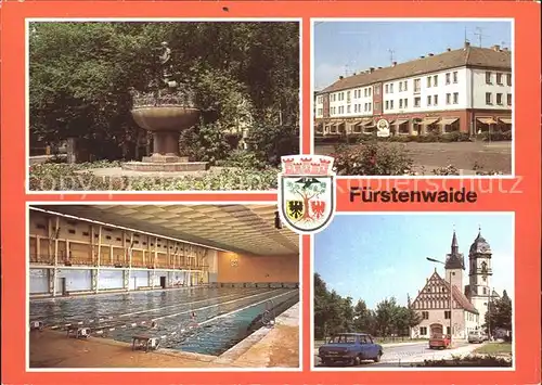 Fuerstenwalde Spree Grassnick Brunnen Muehlenstrasse Spree Schwimmhalle Rathaus und Dom Kat. Fuerstenwalde