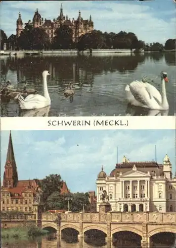 Schwerin Mecklenburg Burgsee mit Schloss Staatstheater und Dom Kat. Schwerin