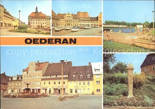 Oederan Rathaus und Platz der Befreiung Stadtbad Postmeilensaeule Kat. Oederan