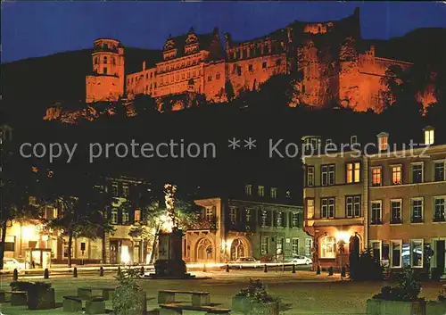 Heidelberg Neckar Kornmarkt und Schloss bei Nacht  Kat. Heidelberg