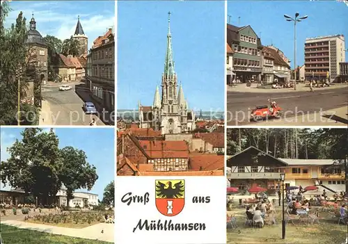 Muehlhausen Thueringen Blick zum Inneren Frauentor Marienkirche Wilhelm Pieck Platz Thomas Muenzer Park Kat. Muehlhausen Thueringen