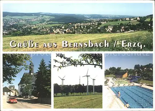 Bernsbach Kirche Windpark Freibad  Kat. Bernsbach