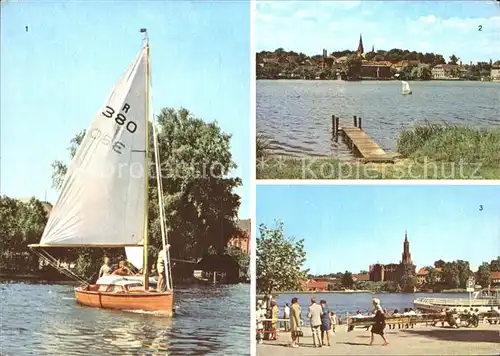 Malchow See Blick zur Stadt Bootsanlegestelle Kat. Malchow Mecklenburg