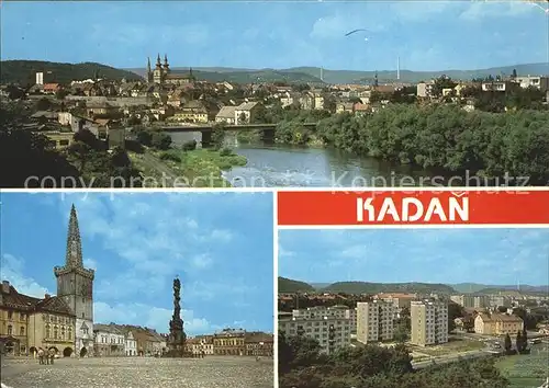 Kadan Gesamtansicht Kirche Platz mit Denkmal Kat. Kaaden