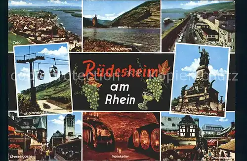 Ruedesheim Rhein Drosselgasse Weinkeller Niederwalddenkmal Maeuseturm Kat. Ruedesheim am Rhein