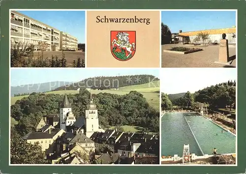 Schwarzenberg Erzgebirge Paul Guenter  und Hans Beimler Oberschule Gaststaette Roter Loewe Altstadt Freibad Kat. Schwarzenberg