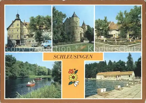 Schleusingen Rathaus Schloss Bertholdsburg Brunnen am Markt Gondelteich Freibad Kat. Schleusingen