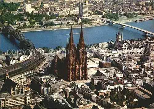 Koeln Rhein Fliegeraufnahme Dom Altstadt Hohenzoller  und Deutzer Bruecke Kat. Koeln