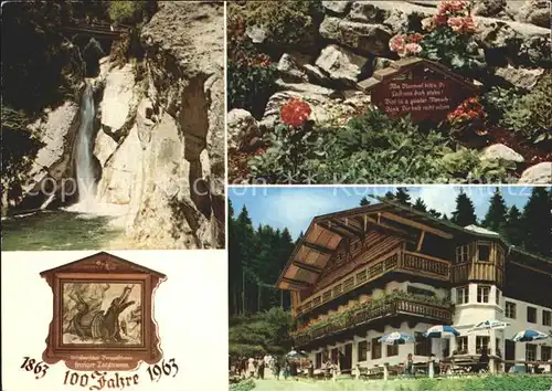 Degerndorf Starnberger See Althistorischer Alpengasthof Zum feurigen Tatzelwurm Wasserfall Steingarten Wirtshausschild Kat. Muensing