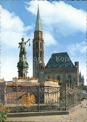 Frankfurt Main St Nikolaikirche und Gerechtigkeitsbrunnen Kat. Frankfurt am Main