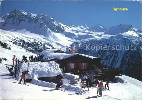 St Luc Restaurant Tignousa mit Tounot Weisshorn Diablons Kat. St Luc