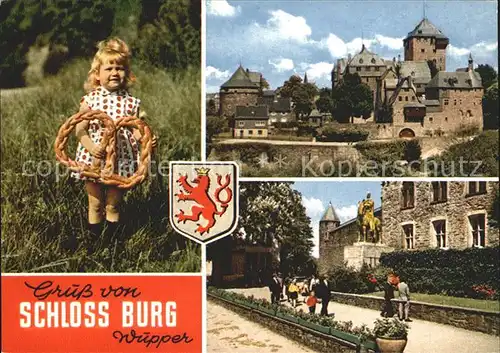 Burg Wupper Schloss Burg Teilansicht Kind mit Brezel Kat. Solingen