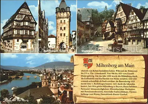 Miltenberg Main Hotel Riesen Wuerzburger Turm Blick von der Burg Kat. Miltenberg