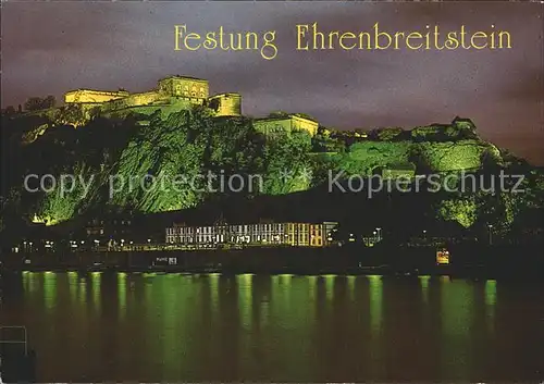 Koblenz Rhein Festung Ehrenbreitstein Nacht Kat. Koblenz