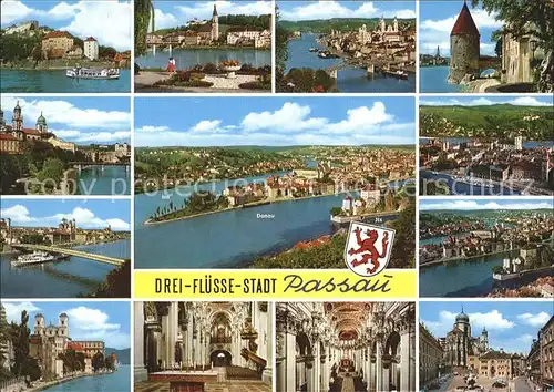 Passau Drei Fluesse Stadt Altstadt Dom Donau Kat. Passau