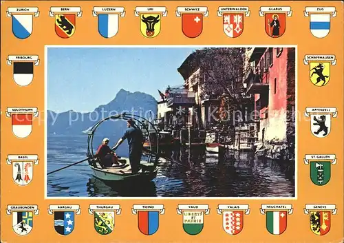 Gandria Lago di Lugano Boot See Schweizer Wappen Kat. Gandria