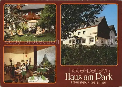 Reinsfeld Hunsrueck Hotel Pension Haus am Park Speiseraum Garten  Kat. Reinsfeld