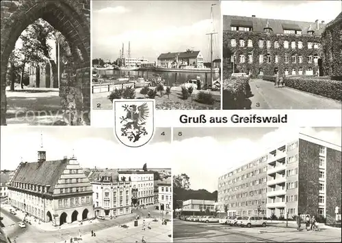 Greifswald Mecklenburg Vorpommern Klosterruine Hafen Marineschule Rathaus Hotel Boddenhus Kat. Greifswald