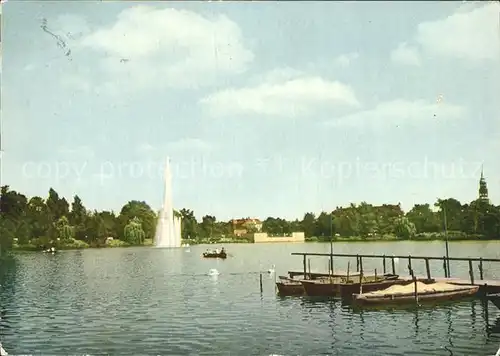 Zwickau Sachsen Schwanenteich mit Leuchtfontaene Kat. Zwickau