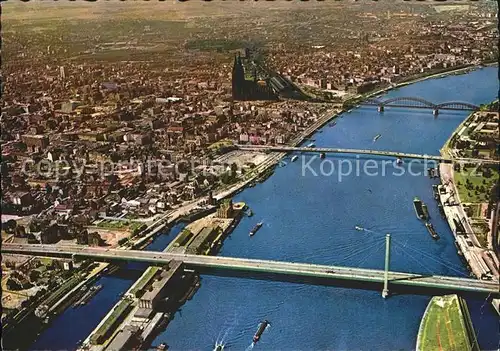 Koeln Rhein Fliegeraufnahme Severinsbruecke Deutzer Bruecke Hohenzollernbruecke Kat. Koeln