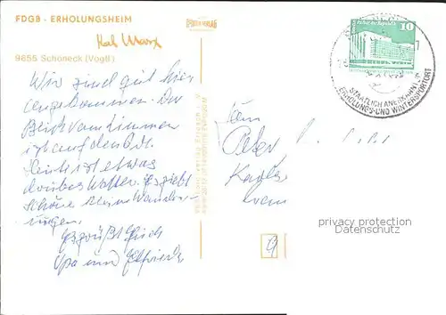 Schoeneck Vogtland FDGB Erholungsheim Karl Marx Kat. Schoeneck Vogtland