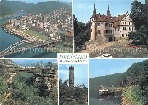 Decin Boehmen Schloss Turm Elbe Schiffsanlegestelle Kat. Decin